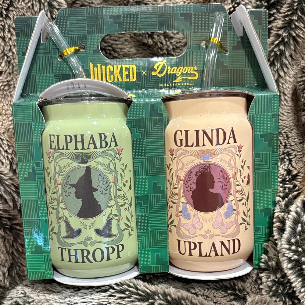 New Wicked x Dragon Elphaba & Glinda Glassware.  Features characters in Oz.